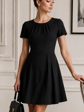 Red Valentino Black Fit & Flare Dress Pleated Crew Neck Made in Italy Size 46